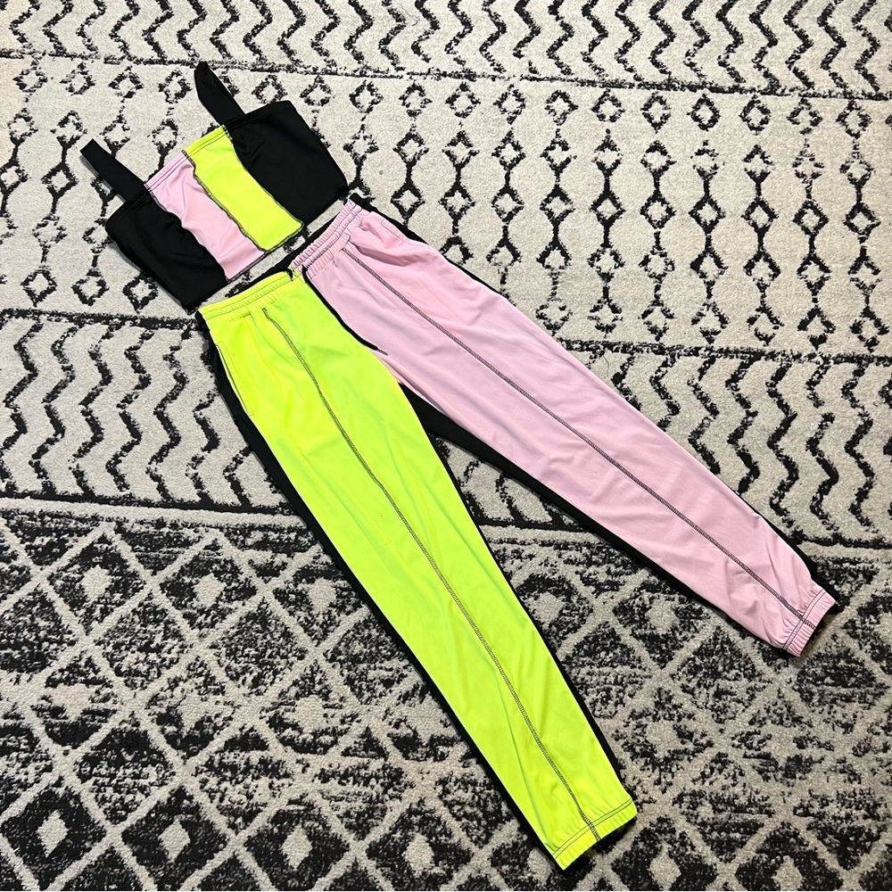 Two piece set | pink yellow black | comfy cute